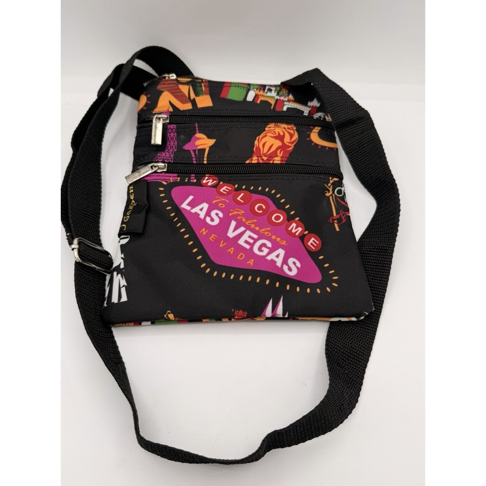 Las Vegas J. Garden Graphic Black Crossbody Bag Multiple Zippers